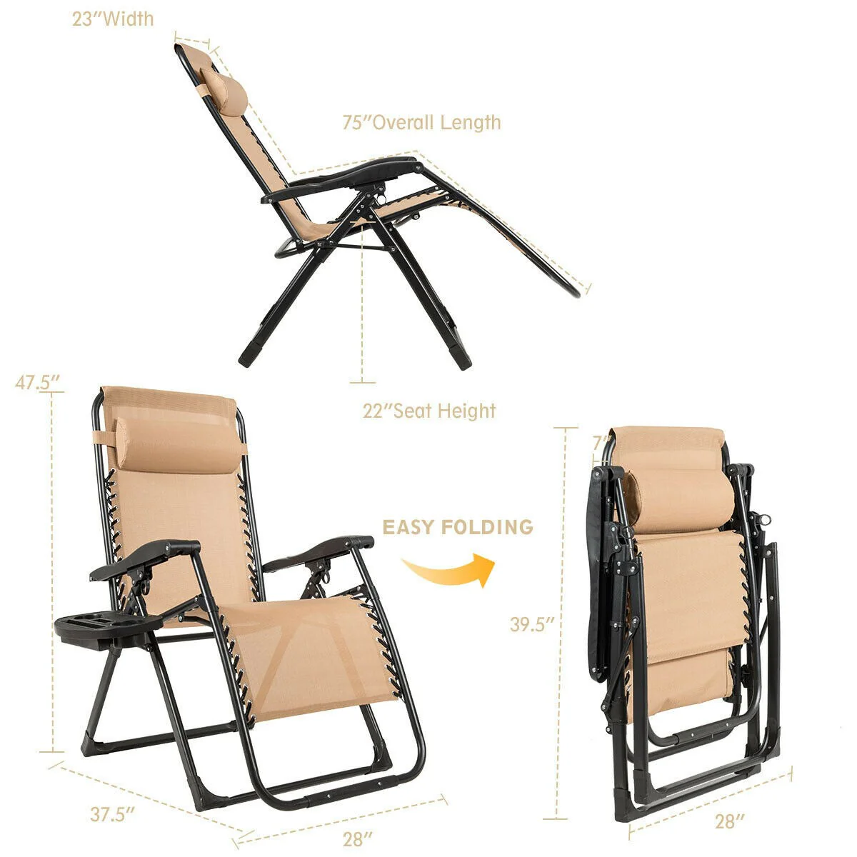 Zero Gravity Chair, 500-lb Capacity Oversized Recliner with Cup Holder - Image 12