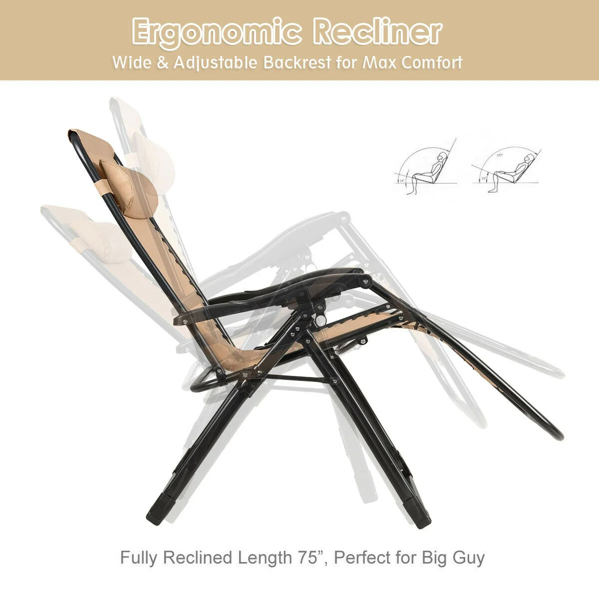 Zero Gravity Chair, 500-lb Capacity Oversized Recliner with Cup Holder - Image 13